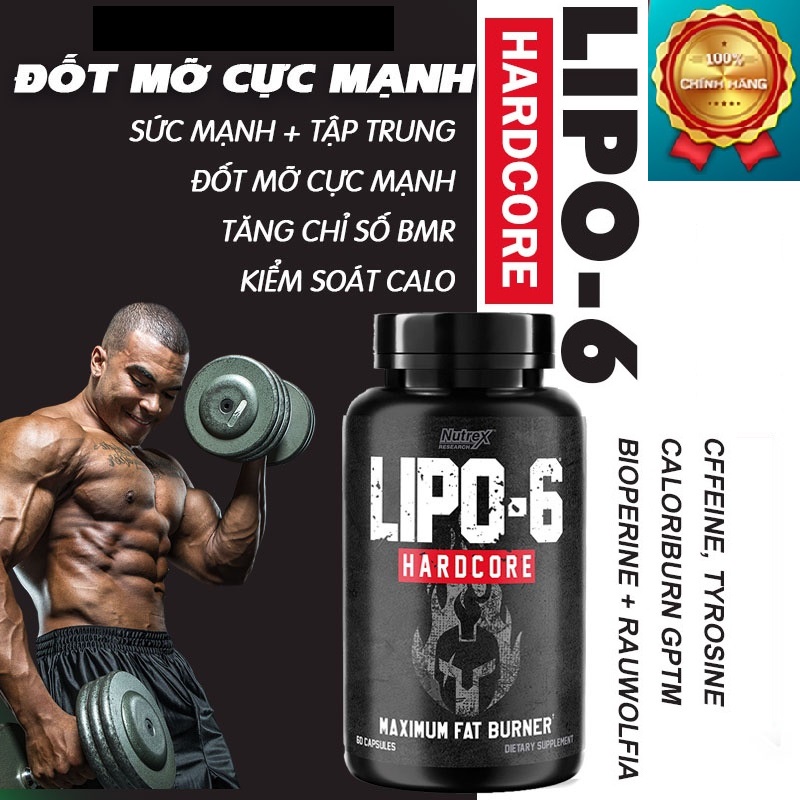 Nutrex Lipo 6 Hardcore 60 viên - Hỗ trợ giảm Mỡ cực mạnh, an toàn