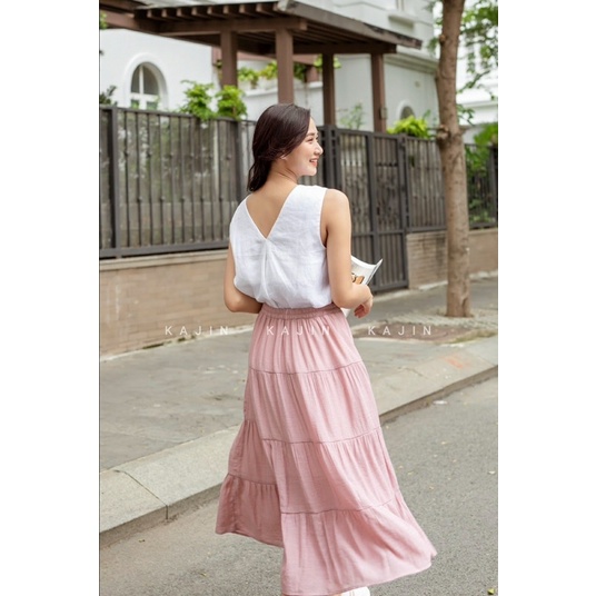Chân Váy Nữ Midi Dáng Dài 2 Lớp Lưng Thun Siêu Xinh