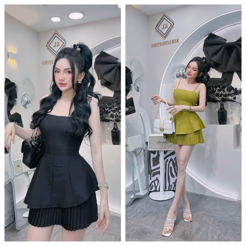 SÉT ÁO CÚP NGỰC 2D XOÈ VÁY DẬP LI TKQC SZ:S-M (chuẩn mẫu 💯 đẹp,hàng QC shop l1.
