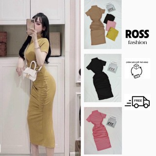 Đầm body nữ dáng dài đầm thiết kế basic vải thun gân co giãn phong cách ulzzang sành điệu ross fashion