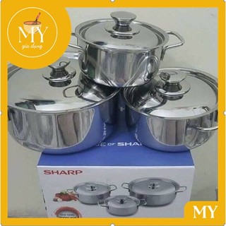 Bộ 3 Nồi inox Sharp - Nồi inox dùng được bếp ga bếp hồng ngoại