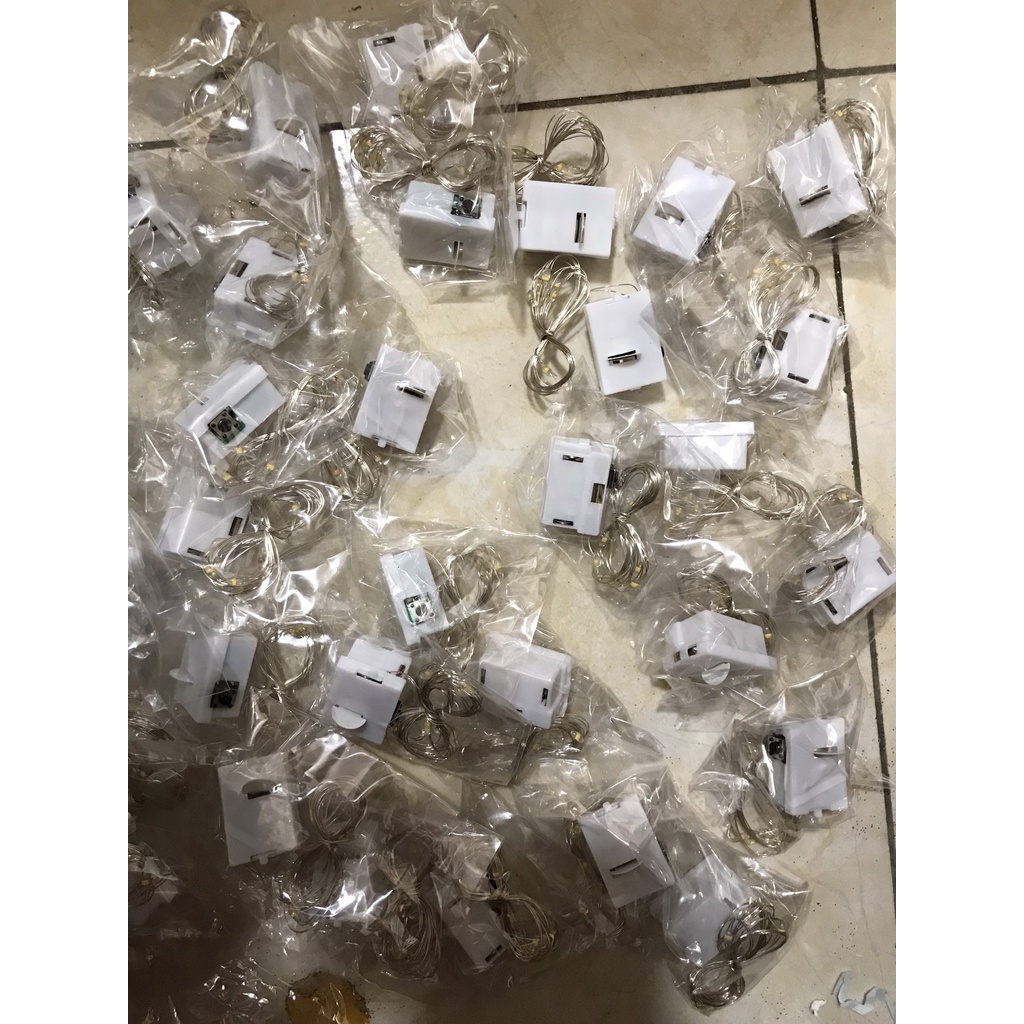 Dây Đèn led  fairylight đom đóm trang trí dùng pin nháy 3 chế độ dài 1m, 2m màu vàng ấm