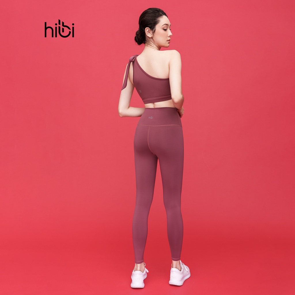 Set Đồ Tập Yoga Gym Luxury Hibi Sports H154 Áo Lệch Vai Dây Nơ, Màu Đỏ Và Đen, Kèm Mút Ngực, Chất Vải Lu Fabric