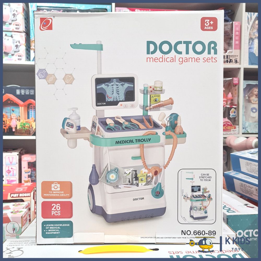 Đồ chơi bác sĩ cao cấp có xe đẩy, bộ đồ chơi bác sĩ cho bé gái bé trai làm từ nhựa nguyên sinh ABS cao cấp