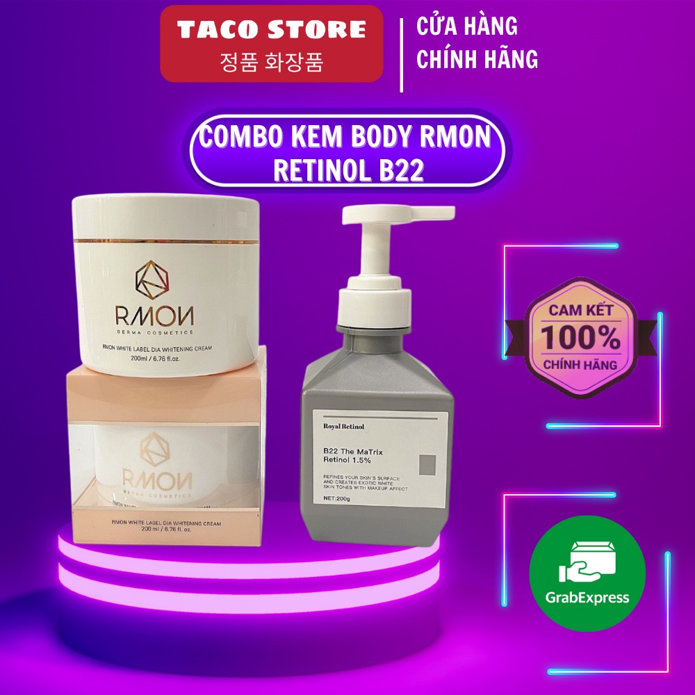 Combo Dưỡng Trắng Da Kem Body Rmon 200ml Và Kem Ủ Trắng Royal Retinol B22 200g - Taco Store