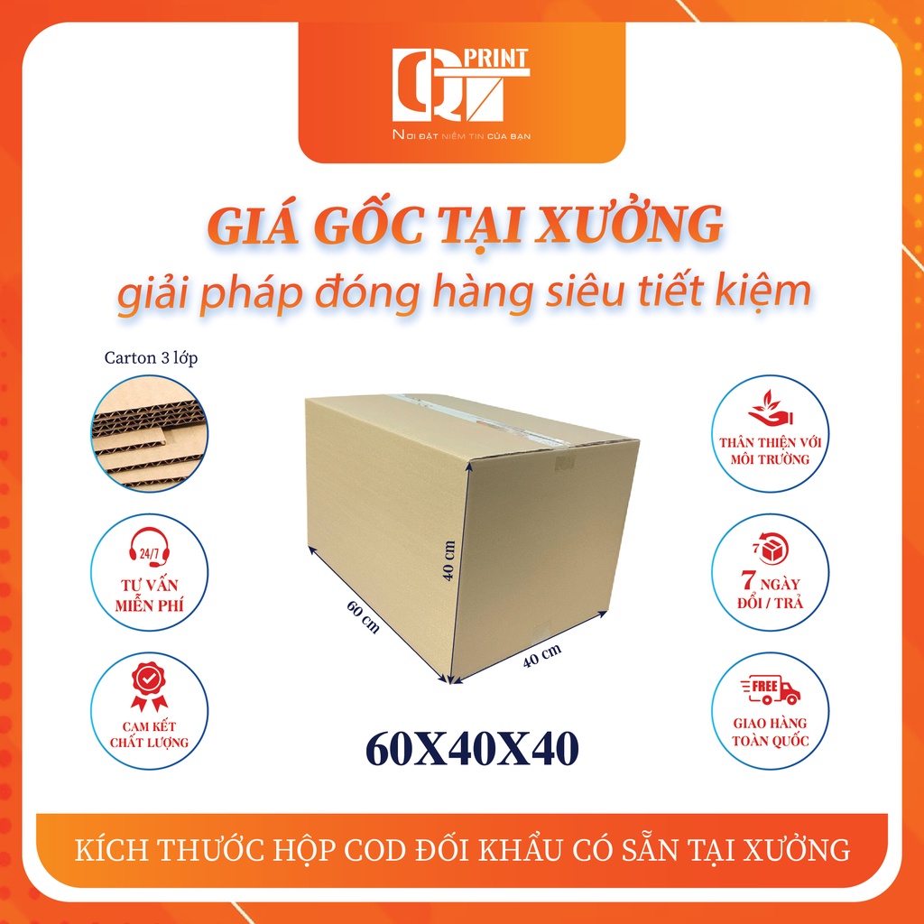 Thùng Carton Gói Hàng 60x40x40cm Chuyển Nhà Chuyển Văn Phòng Đóng Đồ, Hộp Carton Hộp Giấy Đóng Hàng Tiện Lợi.
