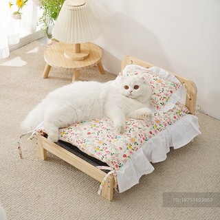 Giường gỗ kèm đệm ngủ cho chó mèo 🐈🐕, giường ngủ cho chó mèo ✨