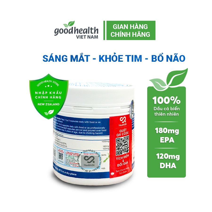 Viên dầu cá hỗ trợ tim mạch, não bộ, thị lực - Goodhealth Omega 3 Fish Oil 1000mg