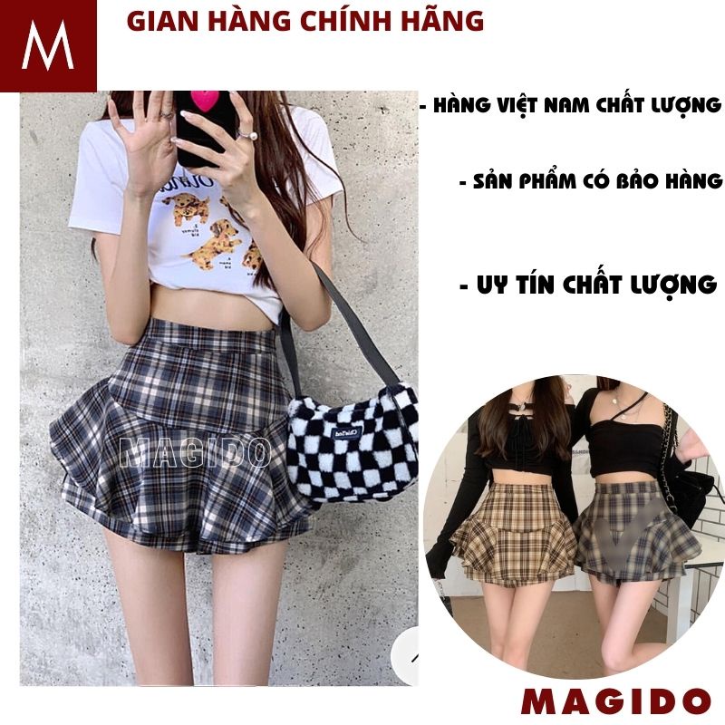 Chân váy kẻ caro cạp cao xếp Ly 2 tầng siêu đẹp, Chân Váy Tennis Ngắn Kẻ Bèo Xòe Thời Trang Nữ hàng Cao Cấp - MAGIDO