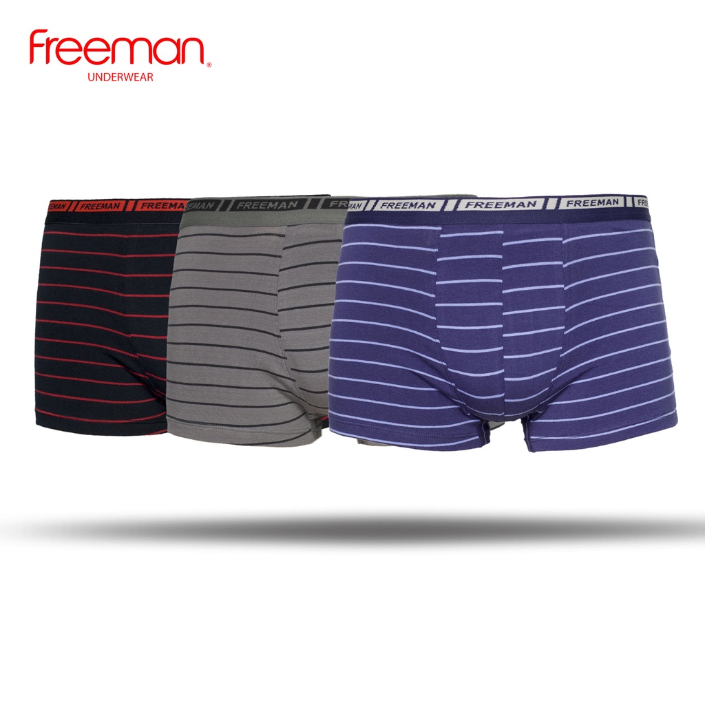 Combo 3 Quần lót boxer nam Freeman thiết kế sọc trẻ trung, chất liệu cotton thấm hút mồ hôi tốt BO507