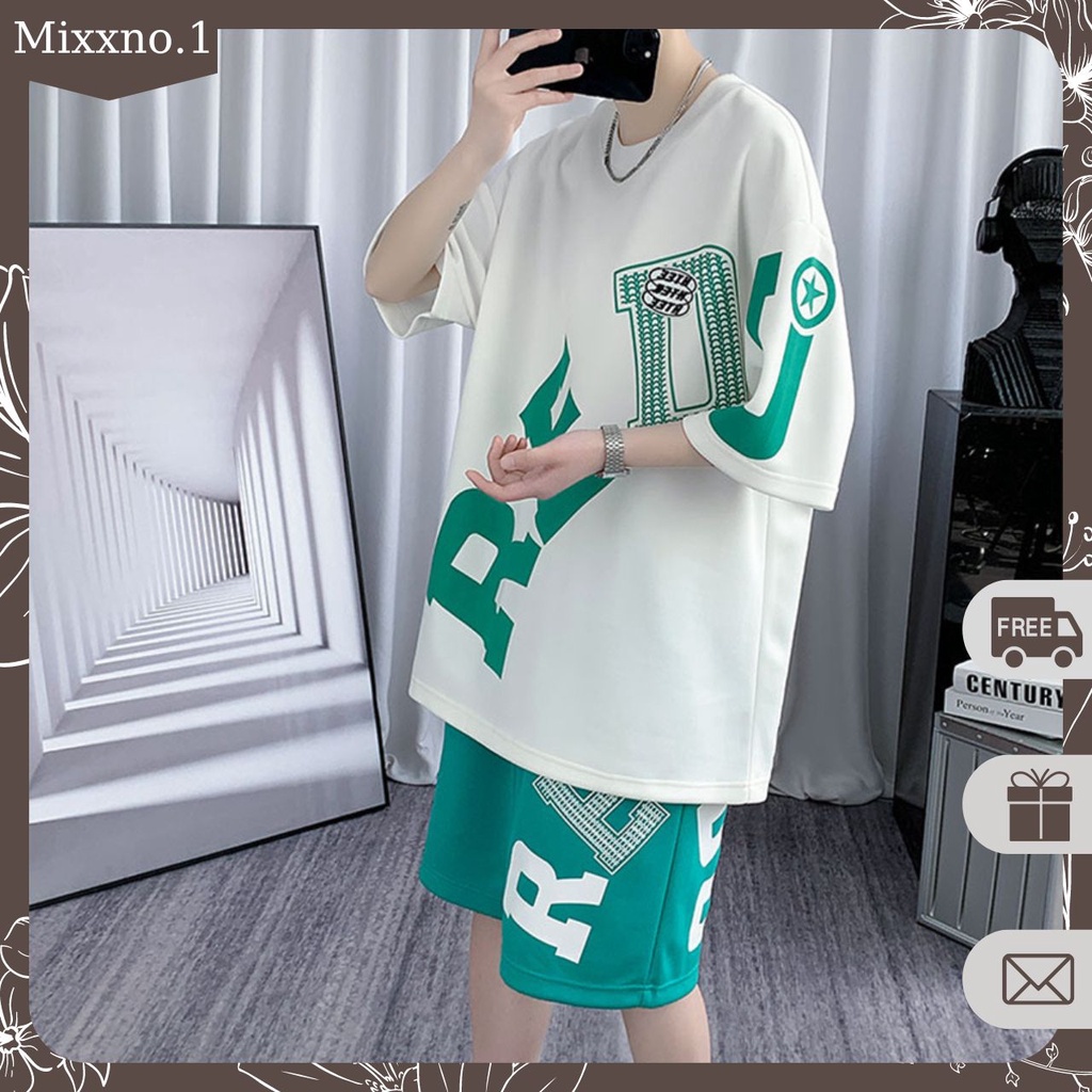 Bộ Đồ Nam Mùa Hè Áo Thun Tay Ngắn Cổ Tròn Kèm Quần Short Hình In Lớn REDU Thời Trang Mixxno.1 QA NAM 135