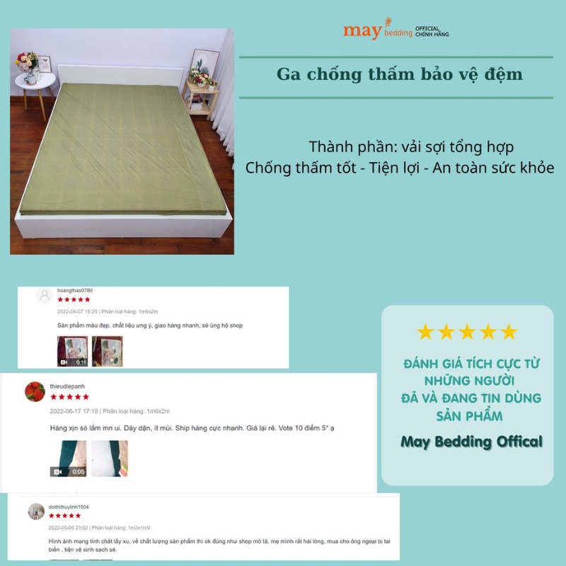 Ga chống thấm Maybedding - Drap trải giường bọc đệm chống thấm nước m2 m6 m8 2m2 (màu ngẫu nhiên)