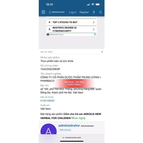 ADKold - New  herbla for childre gói hỗ trợ giảm sổ mũi, ngạt mũi cho trẻ em hộp 10goi