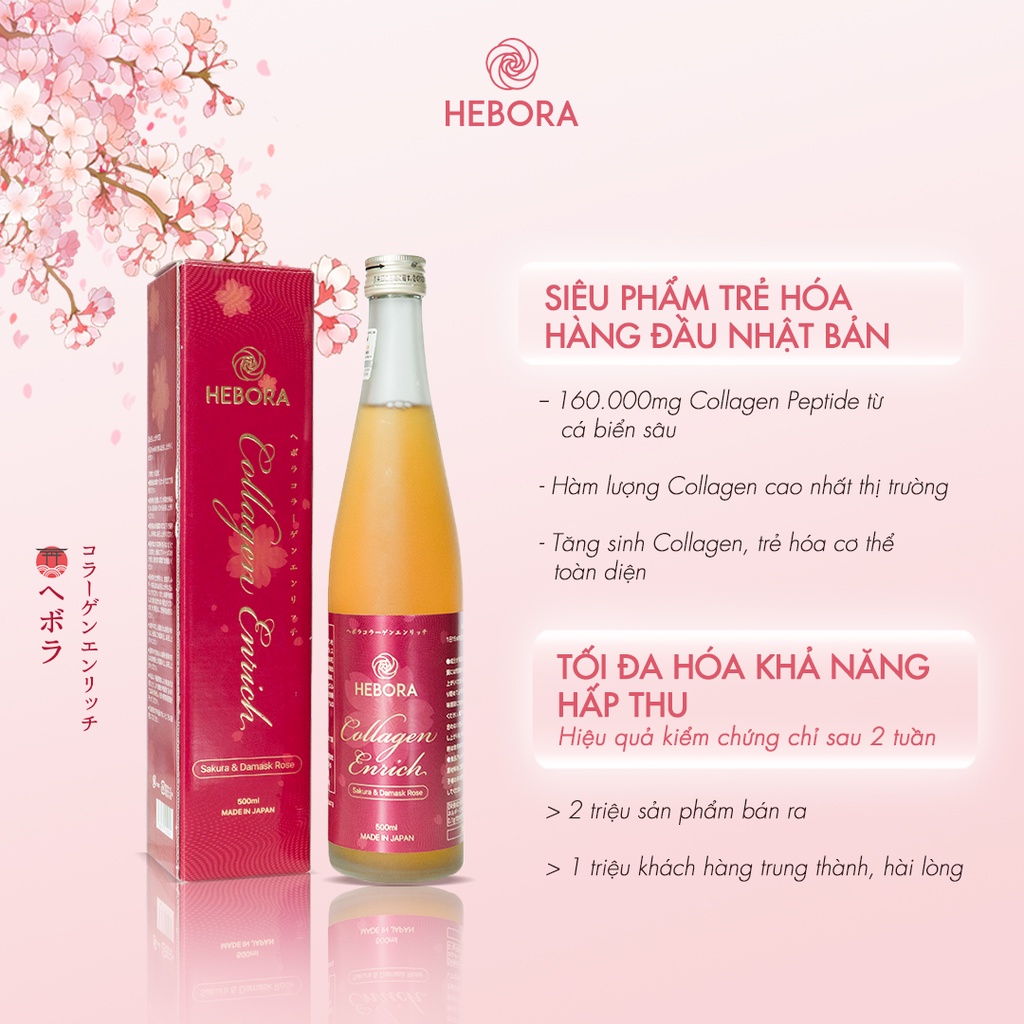 Combo 3 chai nước uống trẻ hóa Hebora Collagen Enrich TẶNG 1 chai Collagen cùng loại - Hàng chính hãng