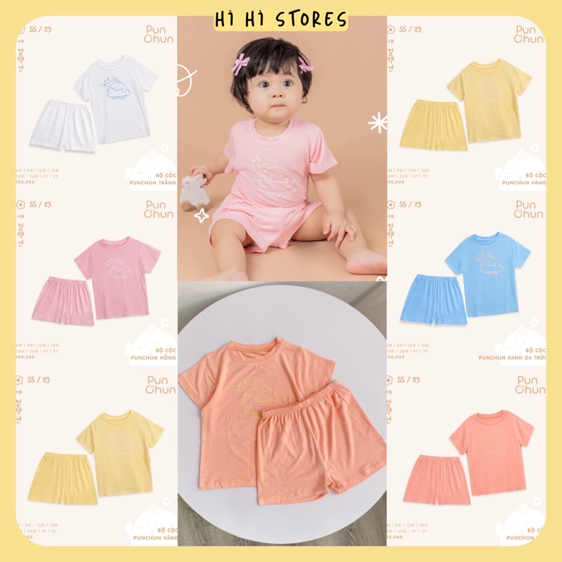 Punchun bộ cộc chất cotton lạnh thoáng mát cho bé mặc điều hòa SS23