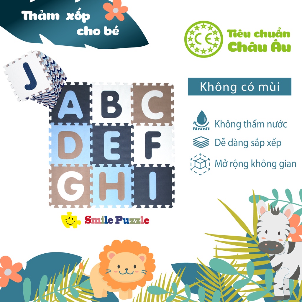 THẢM XỐP CAO CẤP CHO BÉ SMILE PUZZLE - CHỮ CÁI PASTEL - KHÔNG MÙI - TIÊU CHUẨN CHÂU ÂU
