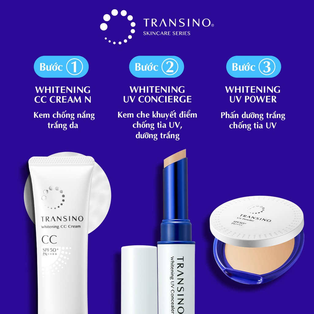 Bộ 3 Sản Phẩm Trang Điểm Chống Nắng TRANSINO CC Cream - UV CONCEALER - UV POWDER