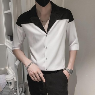 Áo Sơ Mi Sơ Mi Nam Tay lỡ cổ V phối Vai cách điệu, chất liệu  không phai màu, mát mẻ sang trọng lịch lãm T1