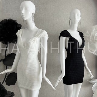 [ HA ANH THU ] Đầm Body Cổ V Dáng Ngắn
