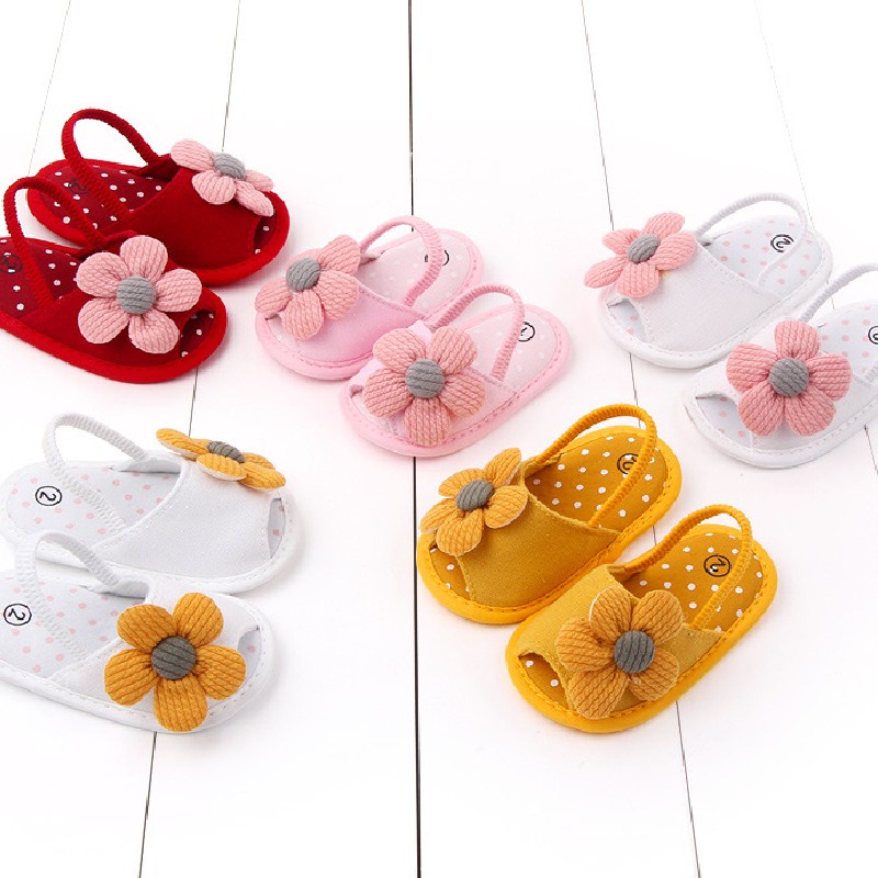 Sun baby Giày Tập Đi Đính Hoa Hướng Dương Dễ Thương Thời Trang Mùa Hè Cho Bé 0-1 Tháng Tuổi
