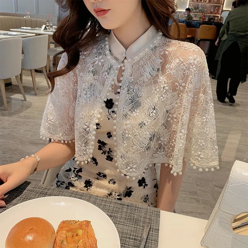 Áo Khoác Sườn Xám Chống Nắng Dáng Ngắn Phối Váy Ren Thời Trang Mùa Hè Hàng Mới 2023 Dành Cho Bạn Nữ#0224