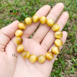 Vòng tay phong thủy đá mắt hổ vàng tâm 10 và 12 li hợp mệnh kim/ thổ _ mộc mixue