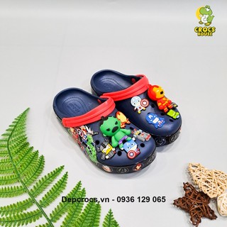 Dép sục cross marvel dập nổi 3d bé trai màu xanh navy tặng kèm sticker 2d gắn dép, dép cross trẻ em - crosshouse
