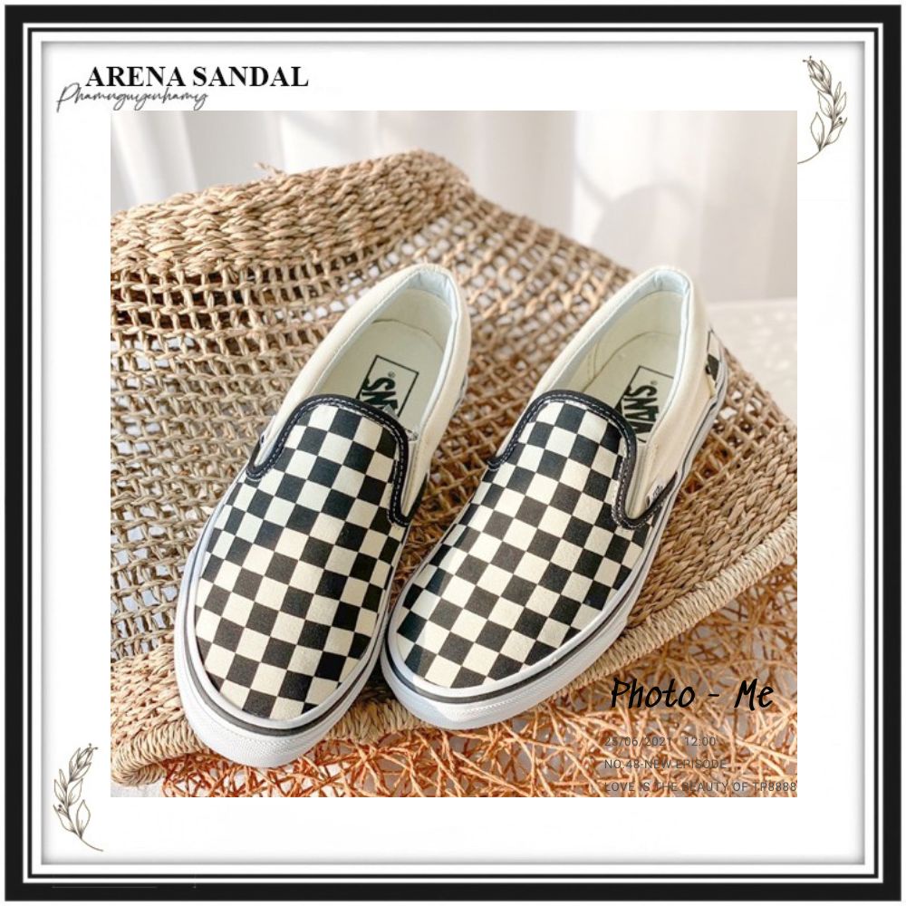 Giày Vans Caro Nam Nữ, Giày Vans Dán Trắng Đen Hàng Cao Cấp Full Box Bill - NICESHOES