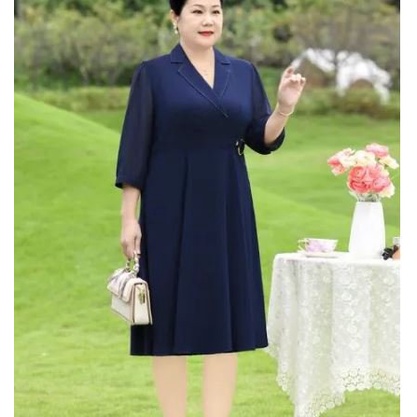 Đầm cổ vest đắp chéo sang trọng cho quí cô bigsize (thời trang bigsize vicky.g - anitagreen) NQ323