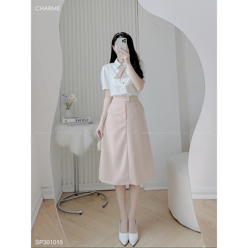 Set Công Sở Tiểu Thư Charme 301015, Thiết Kế Áo Sơmi Nơ Chân Váy Dài Thanh Lịch