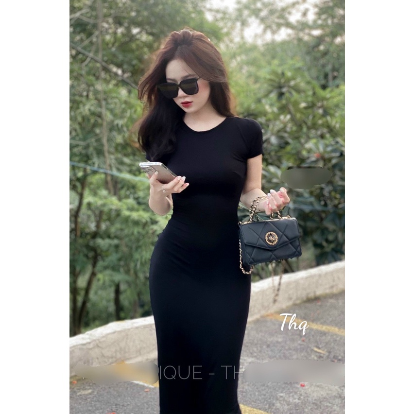 Váy thun body cổ tròn sẻ sau ms100