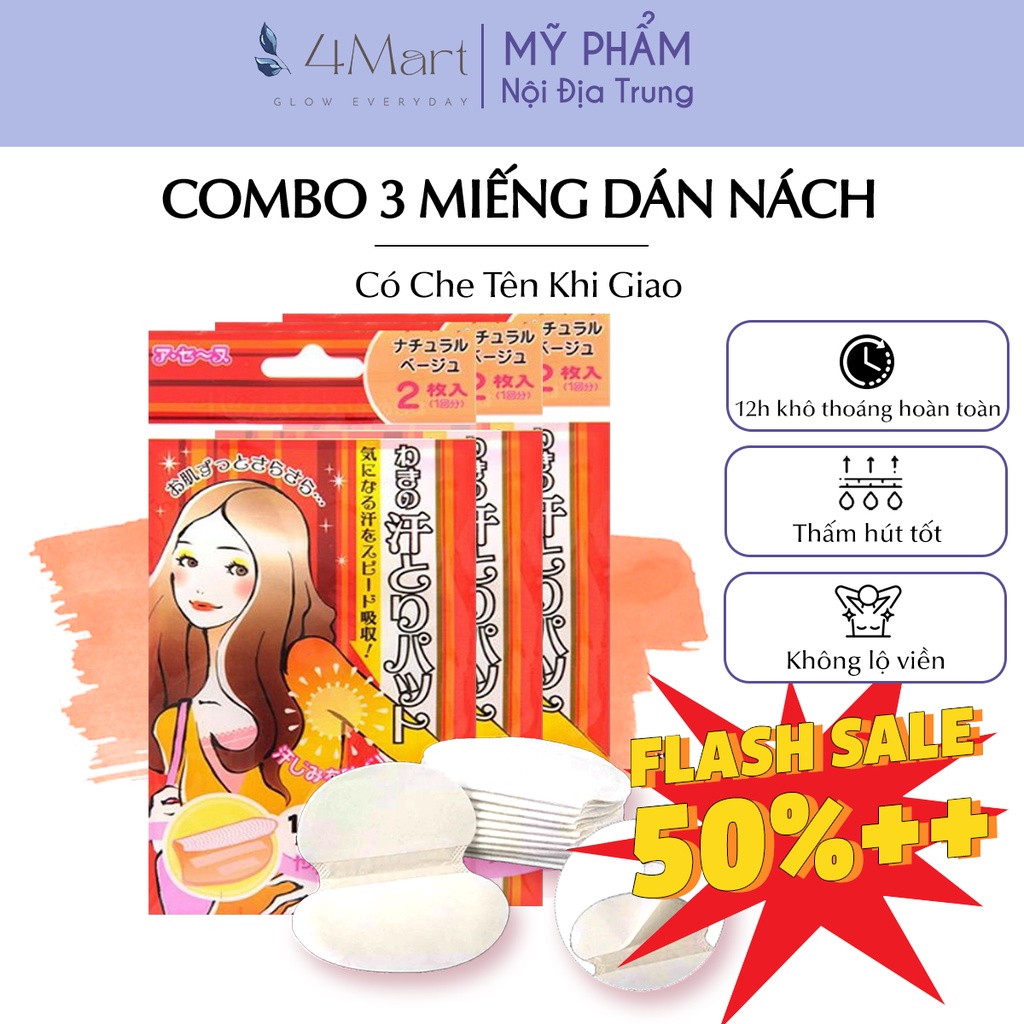 Combo 3 miếng dán thấm mồ hôi nách, tấm lót dán dưới nách áo ngăn đổ mồ hôi ngăn mùi, giữ sạch áo cả ngày.