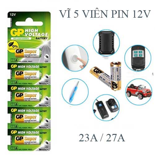 Vĩ 5 Viên Pin 12V 23A-27A GP SUPER Dung Lượng Cao