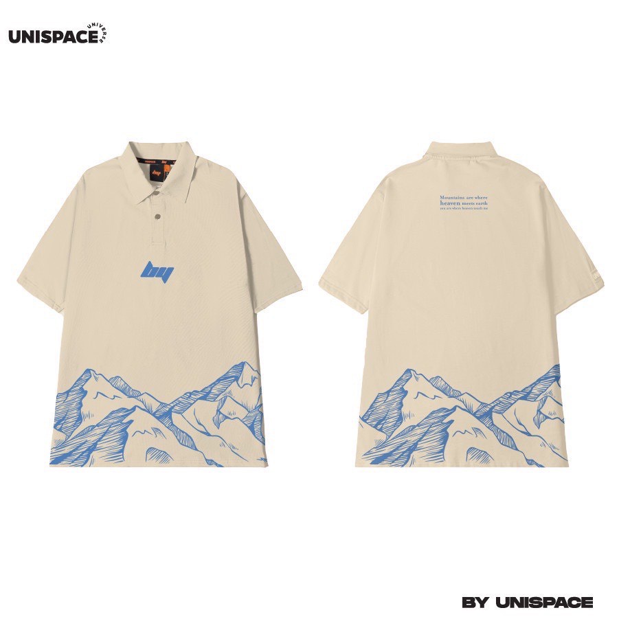 Áo polo local brand By Unispace tay lỡ form rộng unisex nam nữ cotton Mountains - ANO2023