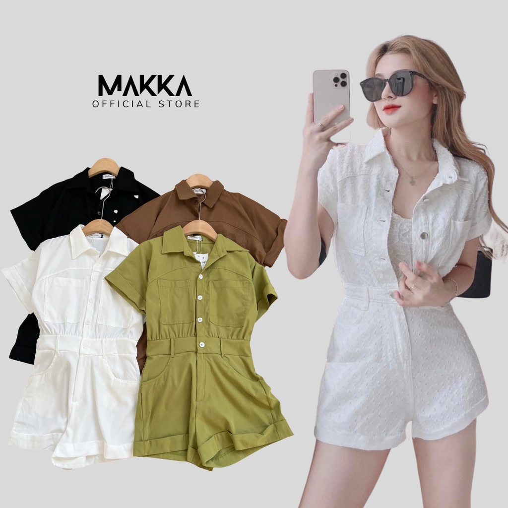 Bộ Jumpsuit thời trang MAKKa cổ sơ mi liền quần gập gấu 181