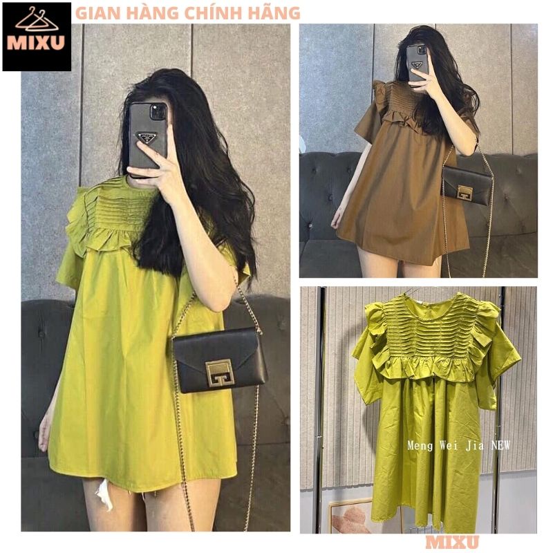 Áo babydoll xếp ly ngực viền bèo bồng bềnh tiểu thư, Áo kiểu nữ đẹp dáng xuông form rộng 2 màu siêu tây hot hit - MIXU