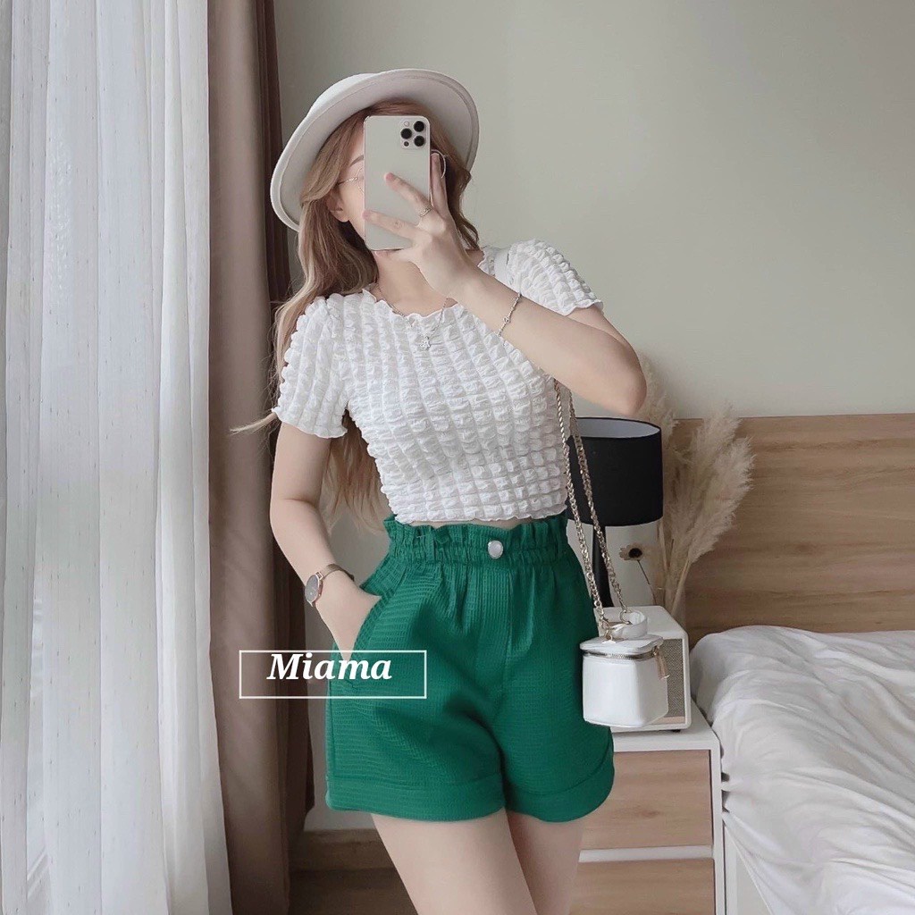 Quần short nữ cạp cao chun, ống rộng, chất tổ ong N080 | BigBuy360 - bigbuy360.vn