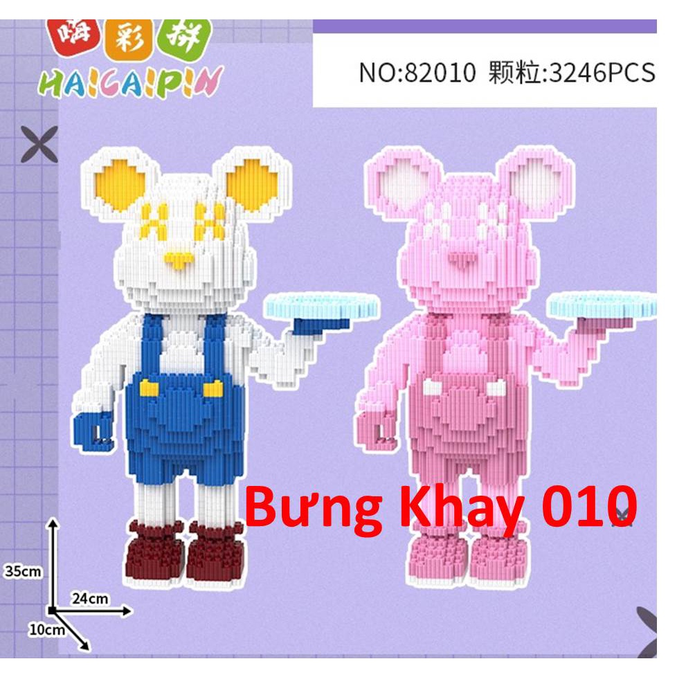 lego Khổng Lồ hộp 2 CON Mô Hình Lắp Ráp Gấu Bearbrick Đầu  Bếp Tặng búa lêgo cao 35cm, le go lớn giá rẻ