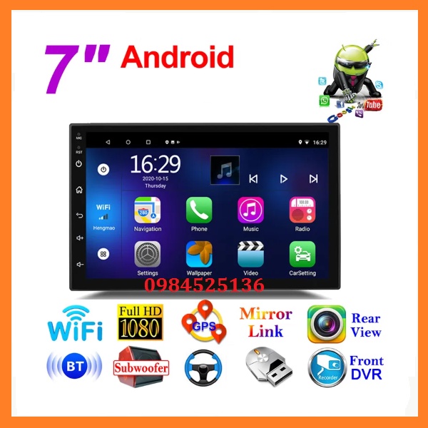 Màn androi 7in, Màn hình 2 Din androi có Wifi,cắm sim 4G,ram2G-rom32G chíp 8 nhân lỗi kép. dvd andoi