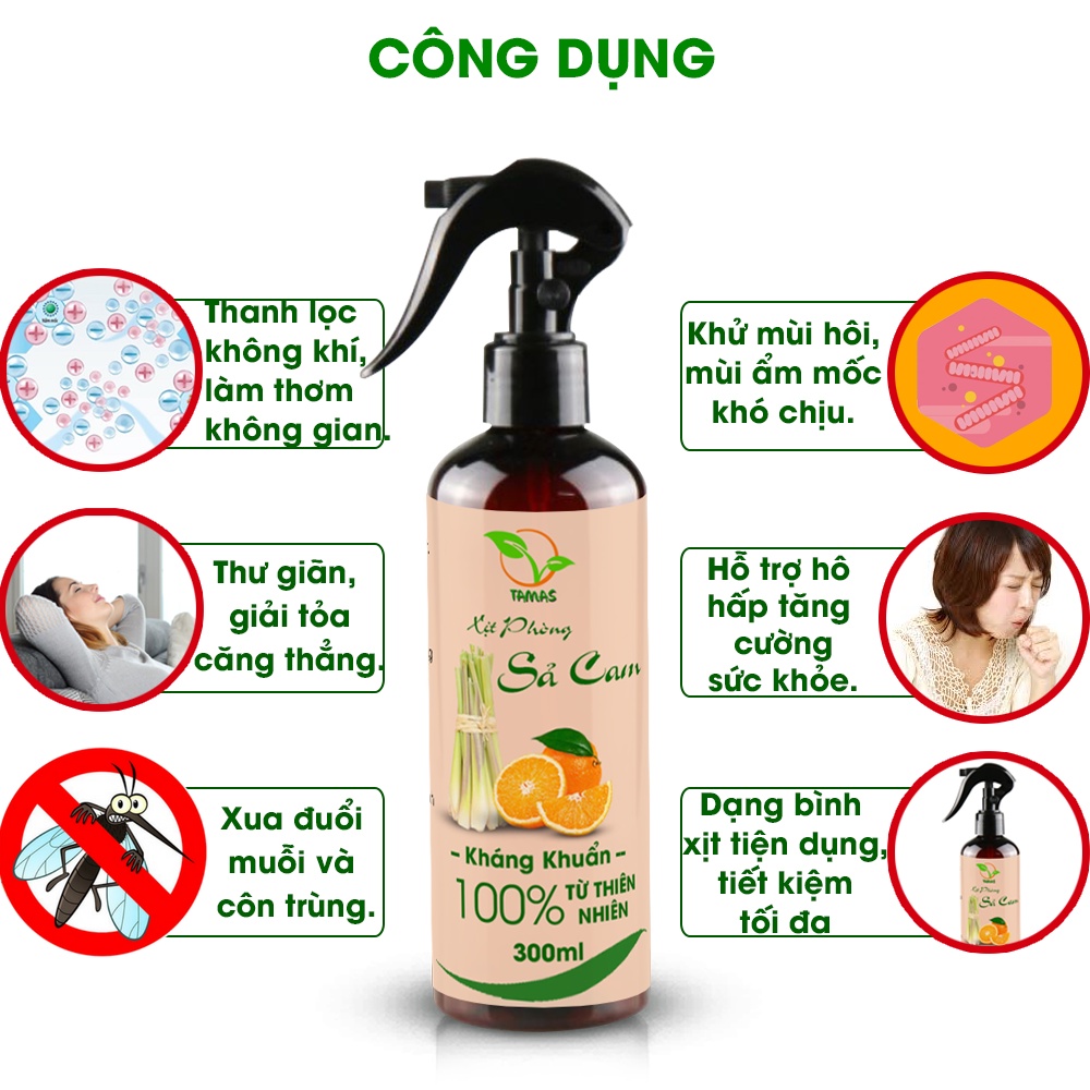 Xịt thơm phòng TAMAS mix mùi (tự chọn mùi) hương Hoa Bưởi, Sả Chanh, Quế, Bạc Hà,...chai 300ml, thơm phòng, đuổi muỗi.