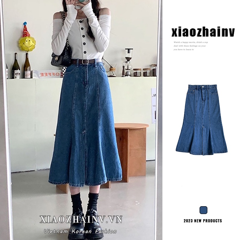 Chân váy denim XIAOZHAINV lưng cao phong cách Hàn Quốc thời trang gợi cảm cho nữ