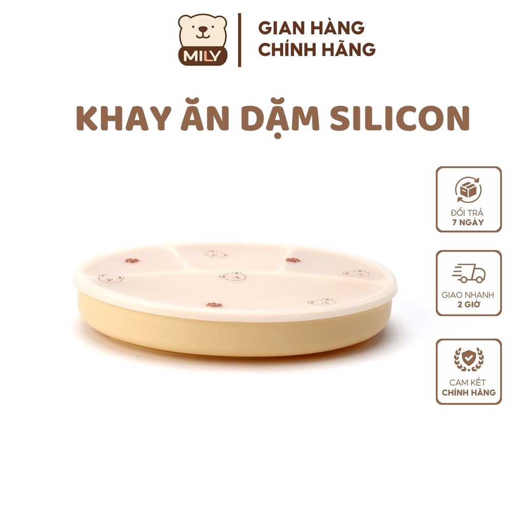 Khay ăn dặm chính hãng Mily 4 ngăn hình oval chất liệu silicone chống đổ.