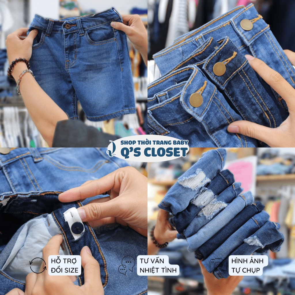 Quần short jean cho bé trai từ 14kg đến 36kg có độ co giãn, có tăng đơ