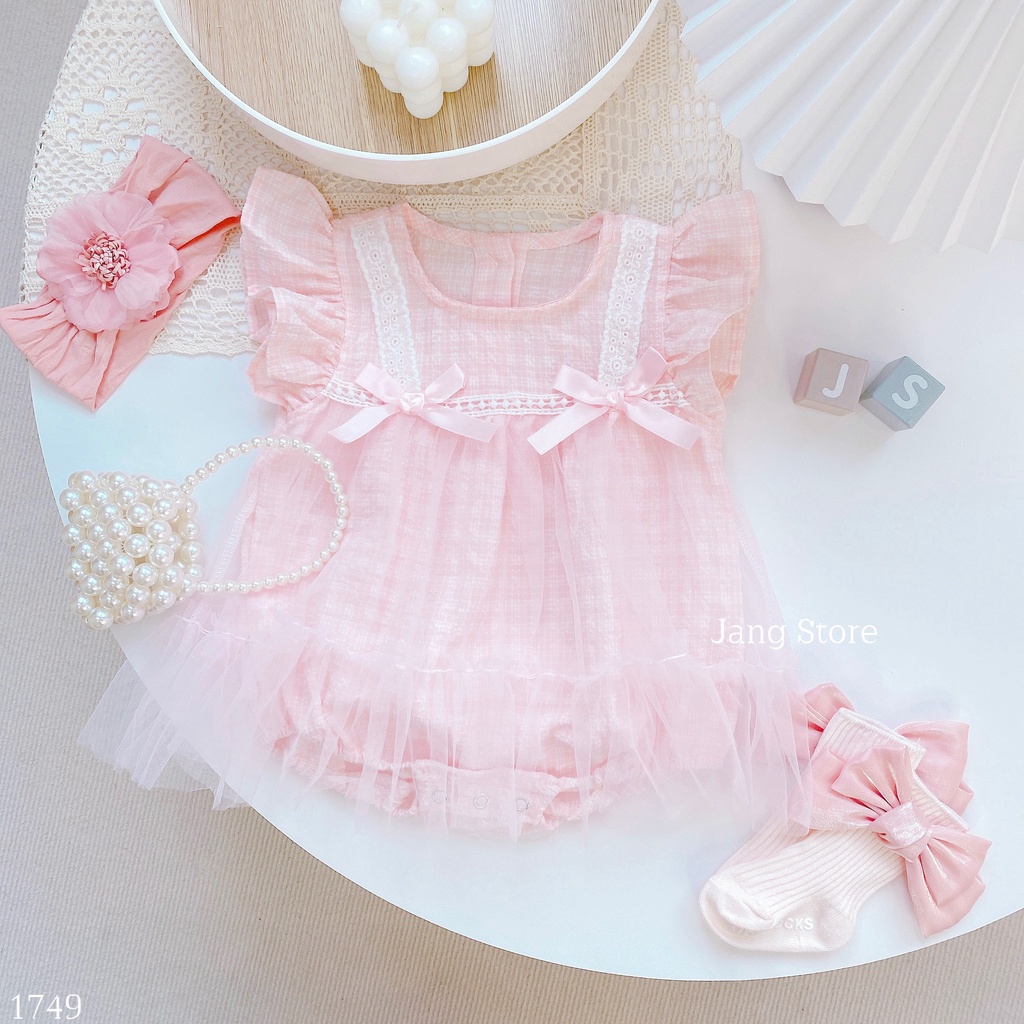 Body váy voan hồng caro xinh xắn cho bé yêu 1749