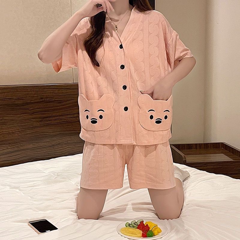 Set cotton vân sóng mềm mịn ngắn tay mặc nhà