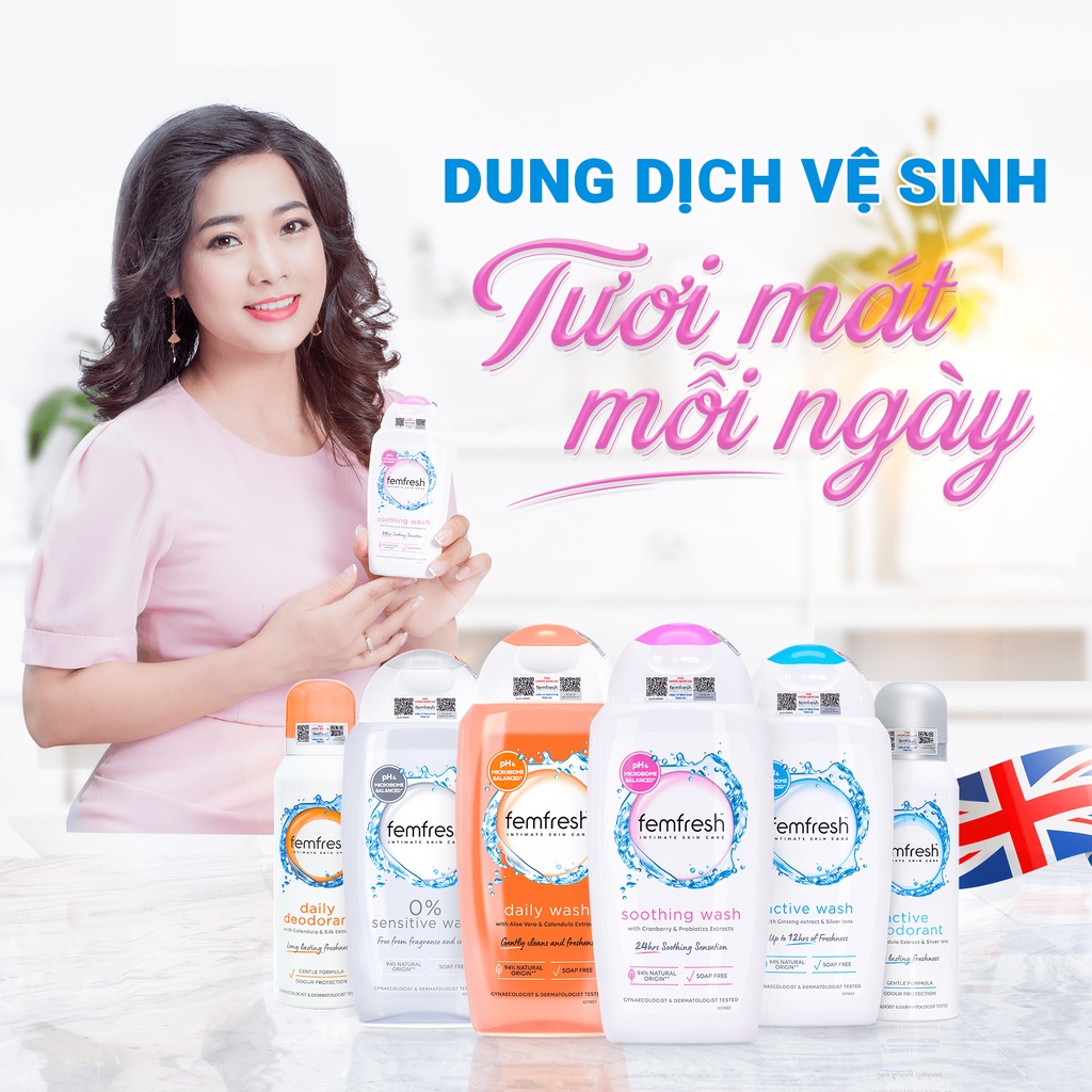 Dung Dịch Vệ Sinh Phụ Nữ Femfresh Soothing Wash - Hỗ Trợ Các Vấn Đề Vùng Kín Giúp Sạch, Thơm, Tươi Mới 250ml