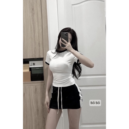 Set Áo Thun Viền Mix Chân Váy Ngắn