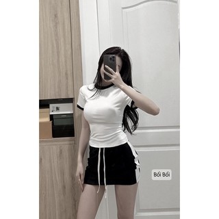 Set áo thun viền mix chân váy ngắn