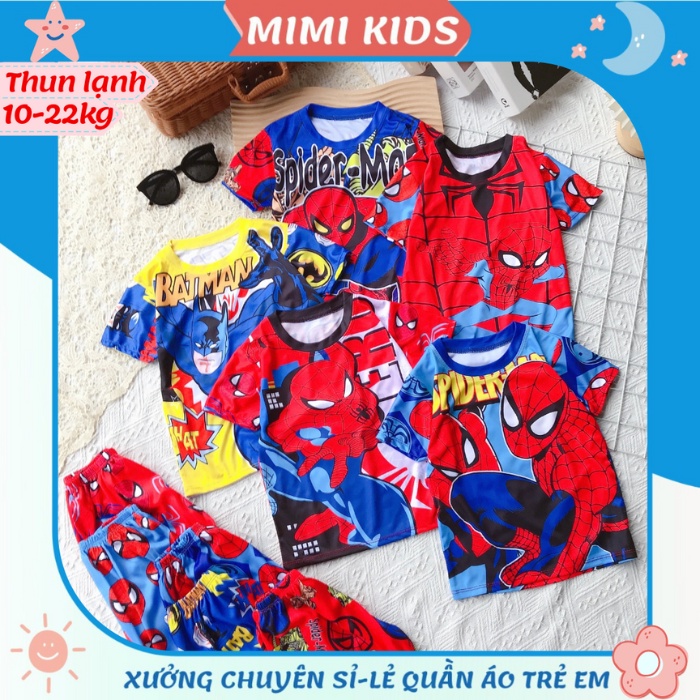 Đồ bộ bé trai, bộ quần áo siêu nhân thun lạnh cộc tay in hình 3D cho bé 10-22kg