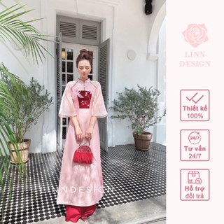 Áo dài cách tân phối nhung Ngọc Nữ hồng by LINN Design (kèm quần)
